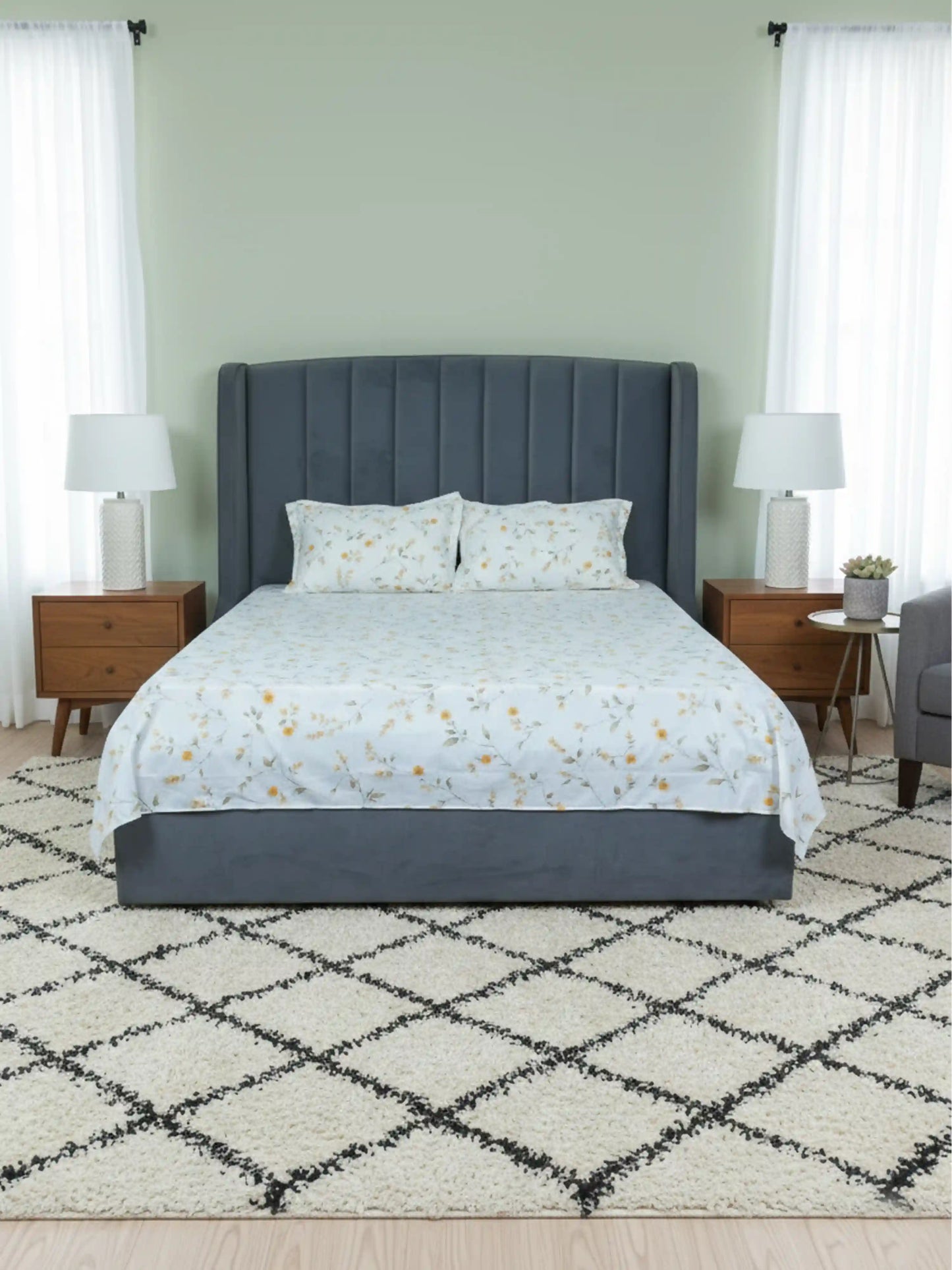 Cheerful Yellow Floral Cotton Double Bedsheet Set
