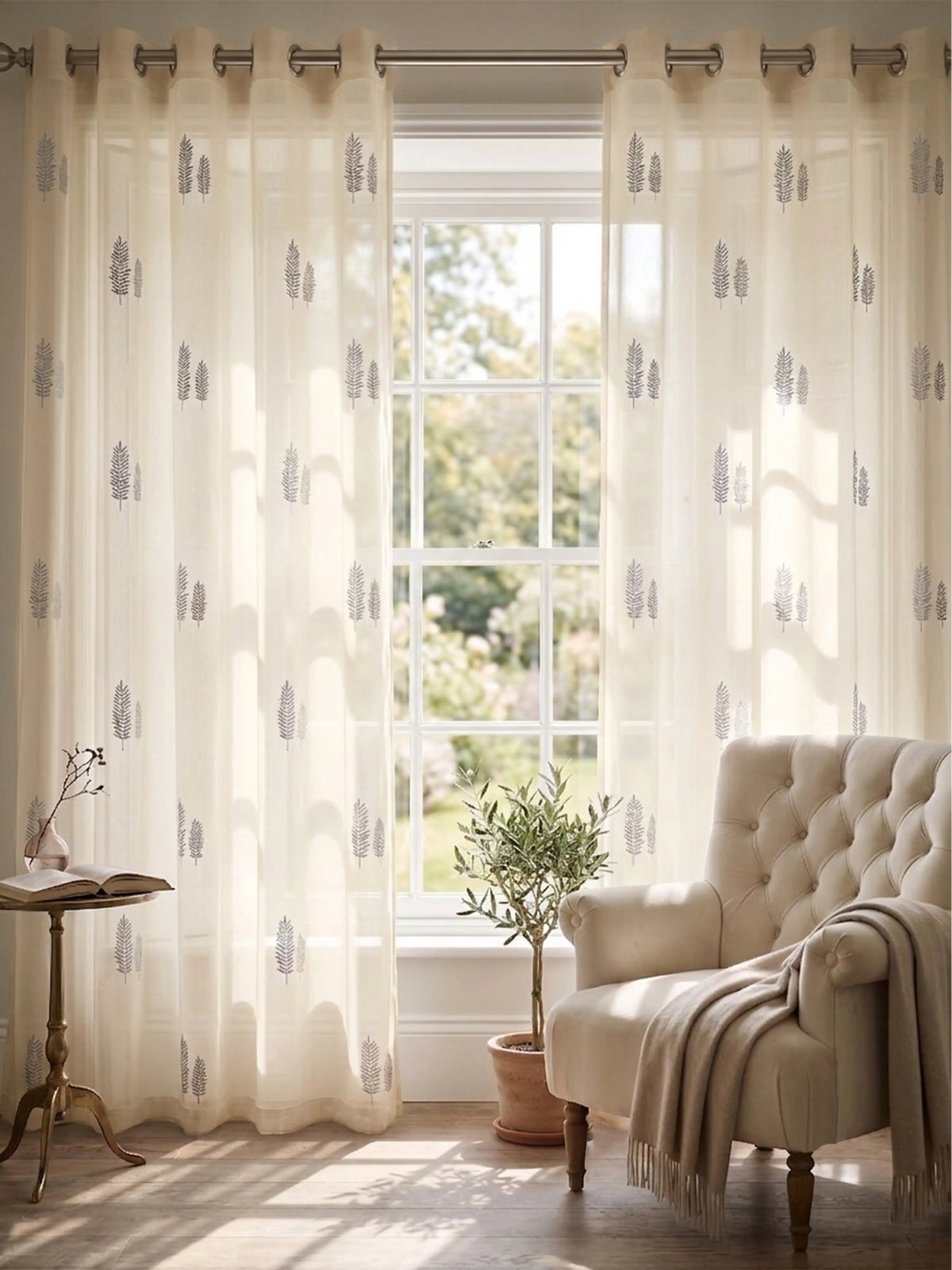 Evabella Embroidered Leaf Sheer Curtains | Light Filtering Window Decor