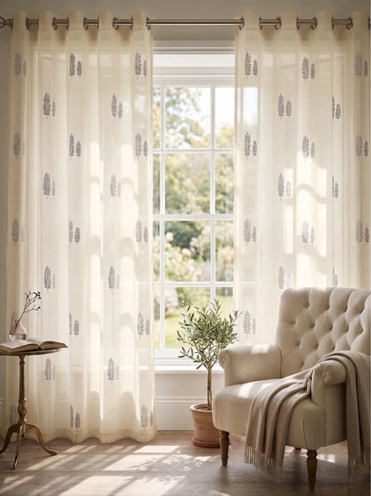 Evabella Embroidered Leaf Sheer Curtains | Light Filtering Window Decor