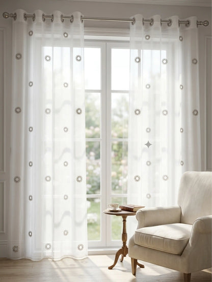 Evabella Elegant Circular Embroidery Sheer Grommet Curtains | 6 colors and 3 lengths