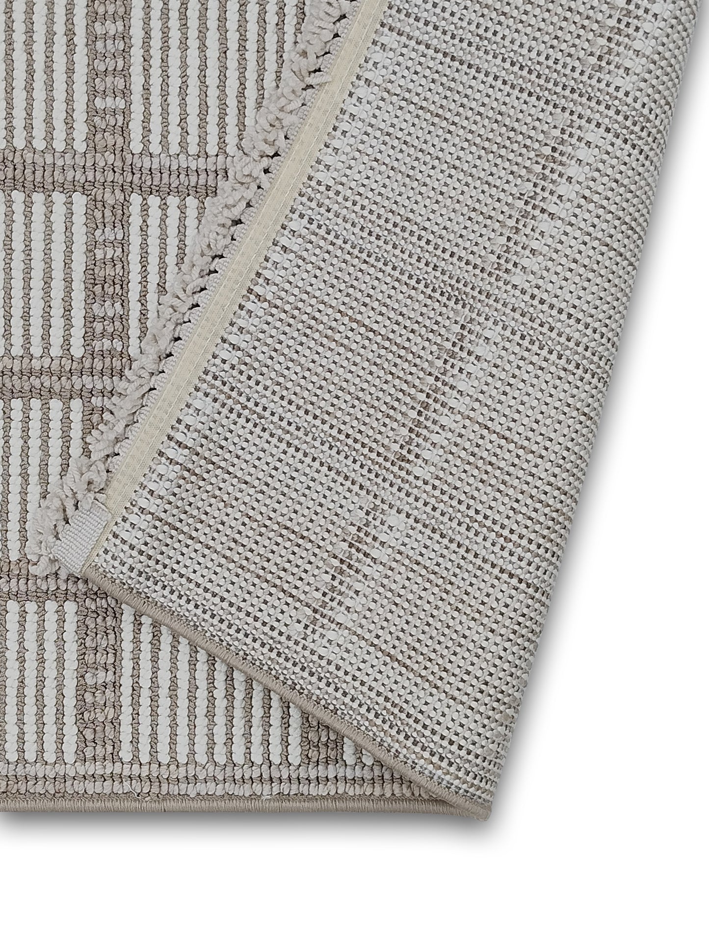 Ivory & Taupe Grid Pattern Cotton Runner – Modern Handwoven Bedside & Hallway Carpet