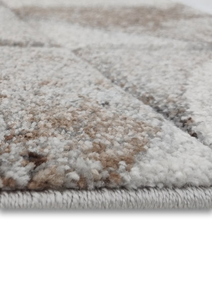 Grey Brown Geometric Curve Runner – Modern Abstract Plush Floor Runner