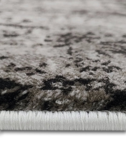 Black Grey Abstract Distressed Runner – Modern Plush Floor Runner