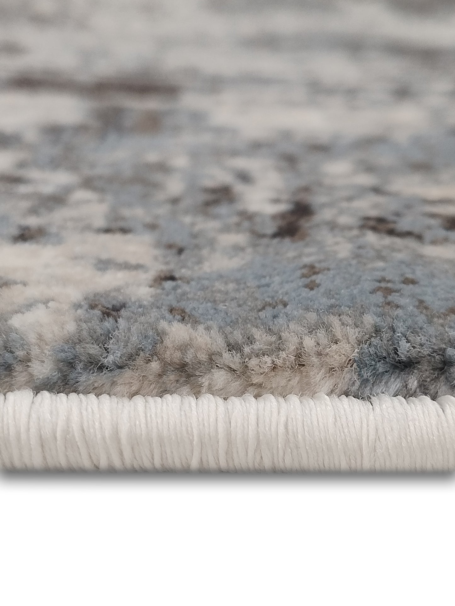 Blue Grey Distressed Abstract Runner – Modern Plush Textured Runner