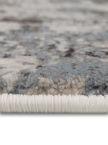 Blue Grey Distressed Abstract Runner – Modern Plush Textured Runner