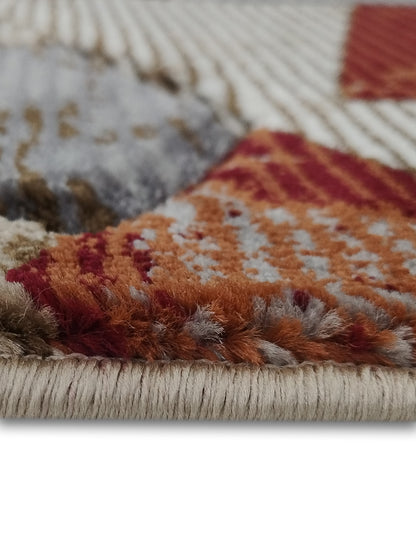 Multicolor Geometric Patchwork Runner – Modern Plush Textured Floor Runner