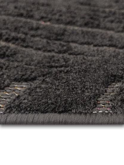 Charcoal Grey Brushstroke Textured Runner – Modern Abstract Plush Runner