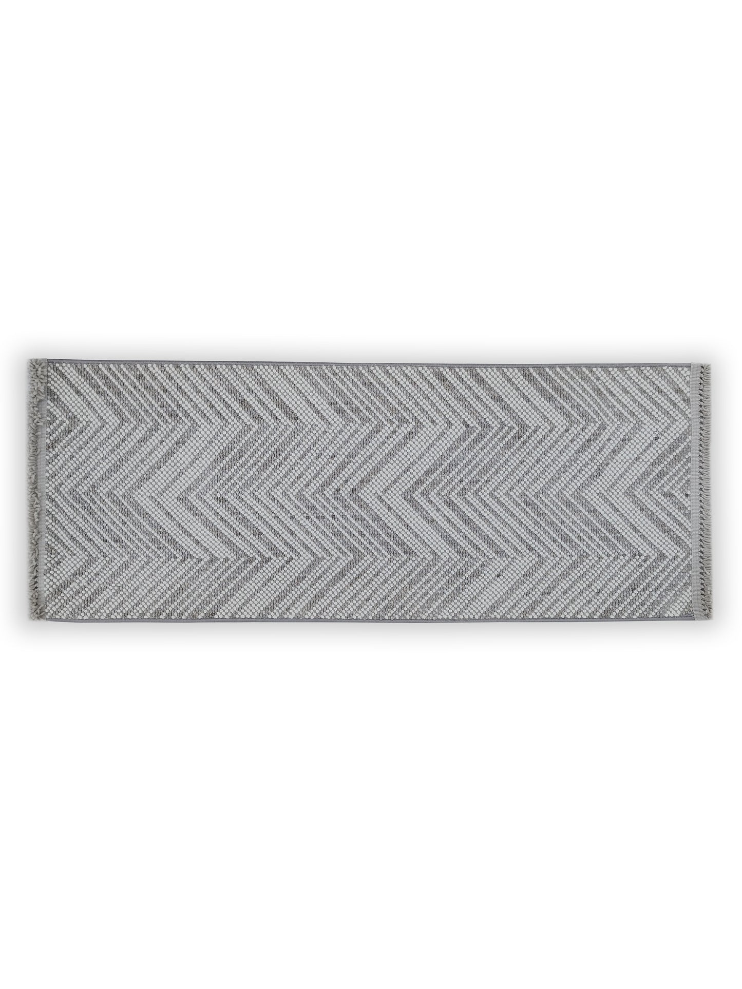 Grey White Herringbone Cotton Runner – Modern Handwoven Floor Runner