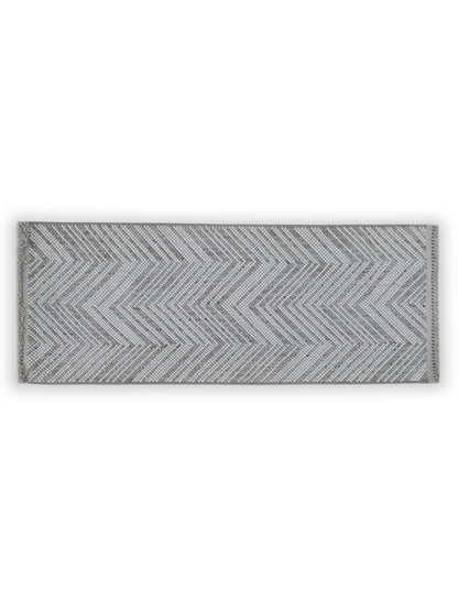 Grey White Herringbone Cotton Runner – Modern Handwoven Floor Runner