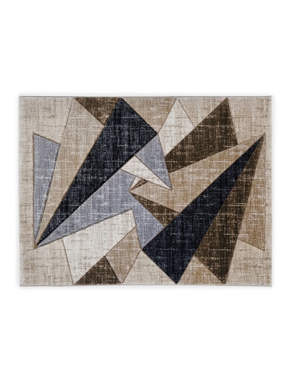 Beige, Grey & Black Geometric Carpet – Modern Abstract Polygon Pattern
