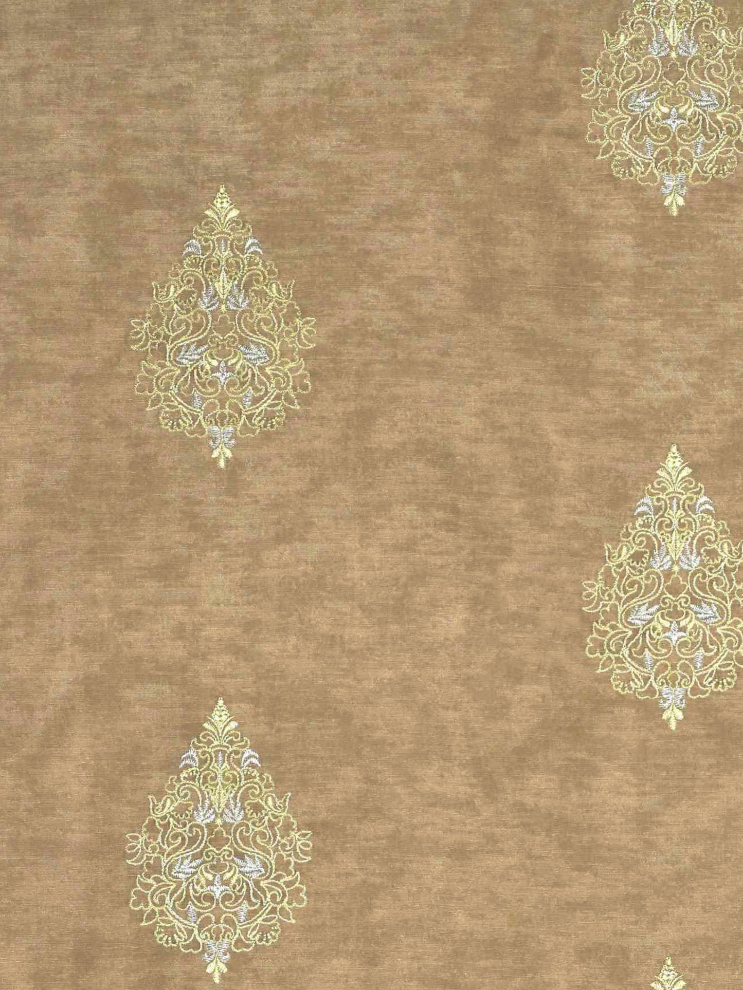 Brown Curtain Fabric with Gold Embroidery – Paisley Motif, 4ft & 10ft Widths