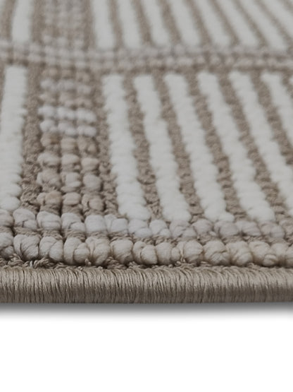 Ivory & Taupe Grid Pattern Cotton Runner – Modern Handwoven Bedside & Hallway Carpet