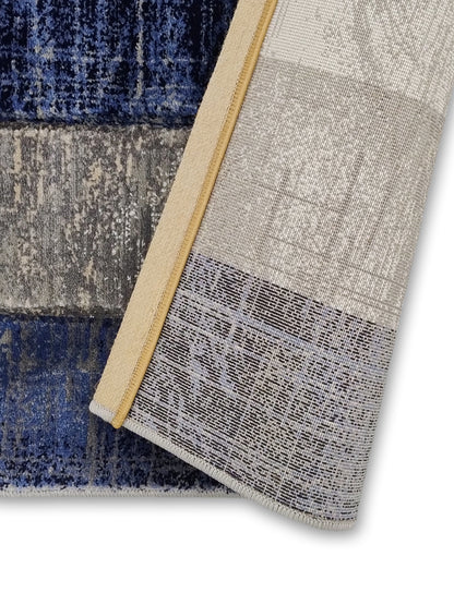 Blue Grey Abstract Block Runner – Modern Plush Textured Runner