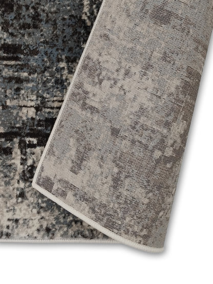 Blue Grey Distressed Abstract Runner – Modern Plush Textured Runner