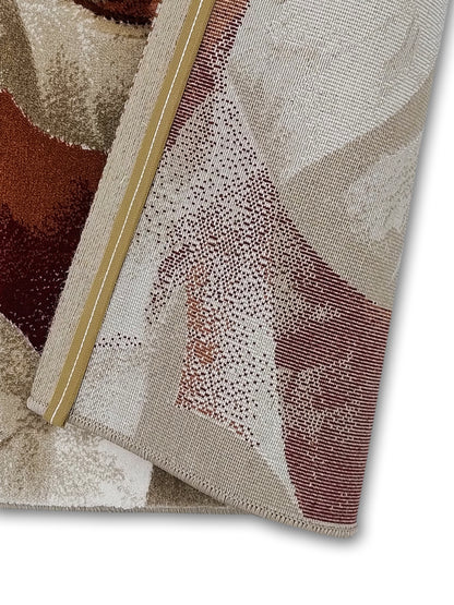 Beige Red Abstract Wave Runner – Modern Plush Textured Floor Runner