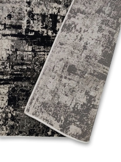 Black Grey Abstract Distressed Runner – Modern Plush Floor Runner