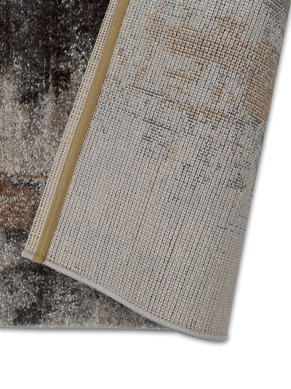 Grey Brown Abstract Textured Runner – Modern Distressed Plush Runner