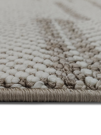 Ivory Beige Handloom Stripe-Textured Runner – Modern Minimalist Bedroom & Hallway