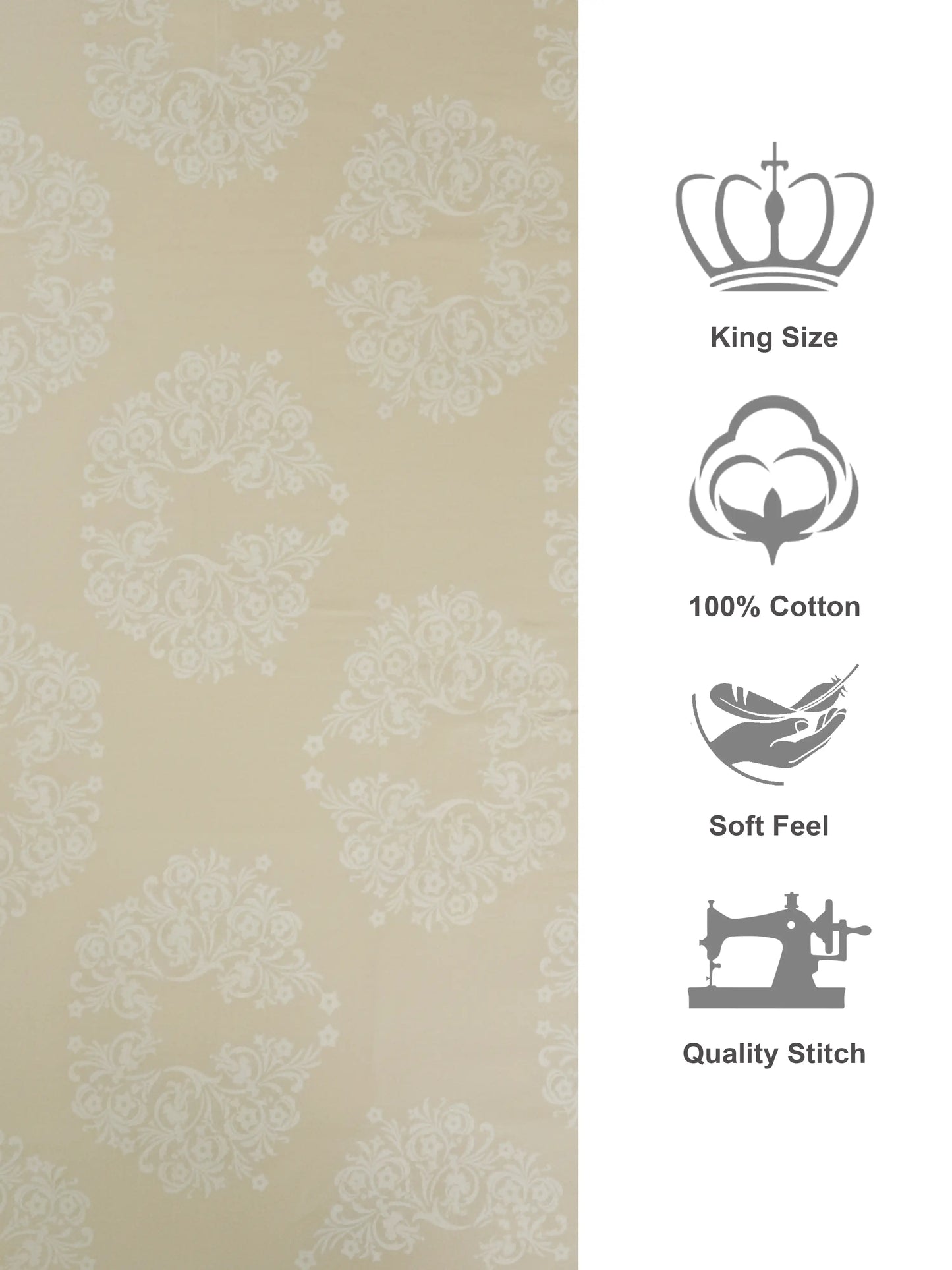 Soft Feel, Elegant Damask Floral King Bed Sheet Set – 100% Cotton (300 TC)