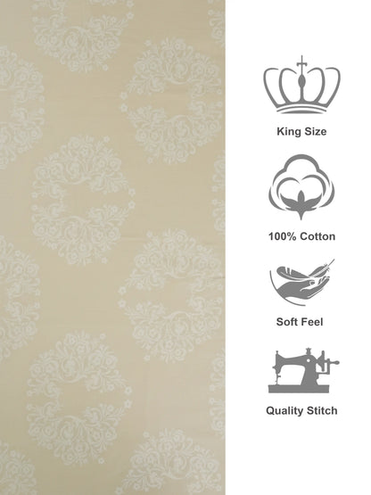 Soft Feel, Elegant Damask Floral King Bed Sheet Set – 100% Cotton (300 TC)