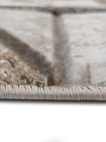 Beige, Grey & Black Geometric Carpet – Modern Abstract Polygon Pattern