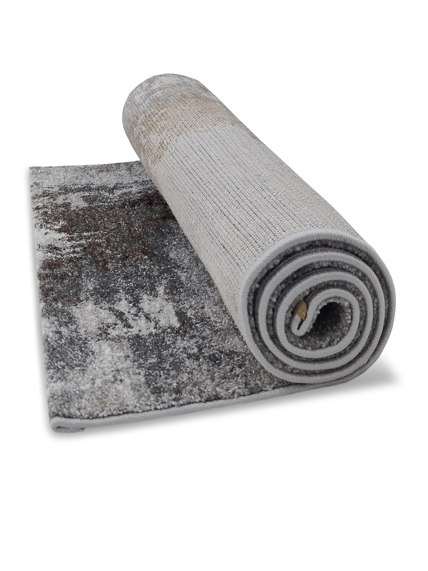 Grey Brown Abstract Textured Runner – Modern Distressed Plush Runner