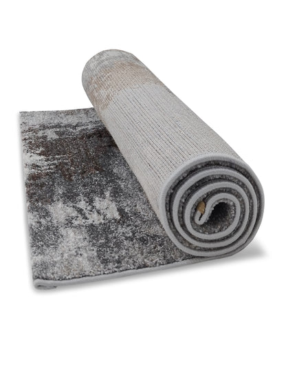 Grey Brown Abstract Textured Runner – Modern Distressed Plush Runner