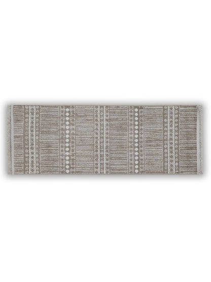 Ivory Taupe Boho Stripe Cotton Runner – Minimalist Handwoven Floor Runner