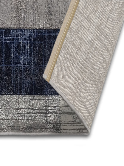 Blue Grey Block Pattern Carpet – Modern Geometric Rug for Living Room