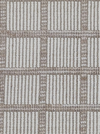 Ivory & Taupe Grid Pattern Cotton Runner – Modern Handwoven Bedside & Hallway Carpet