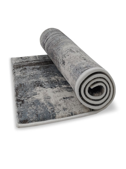 Blue Grey Distressed Abstract Runner – Modern Plush Textured Runner