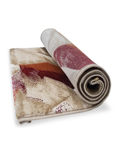 Beige Red Abstract Wave Runner – Modern Plush Textured Floor Runner