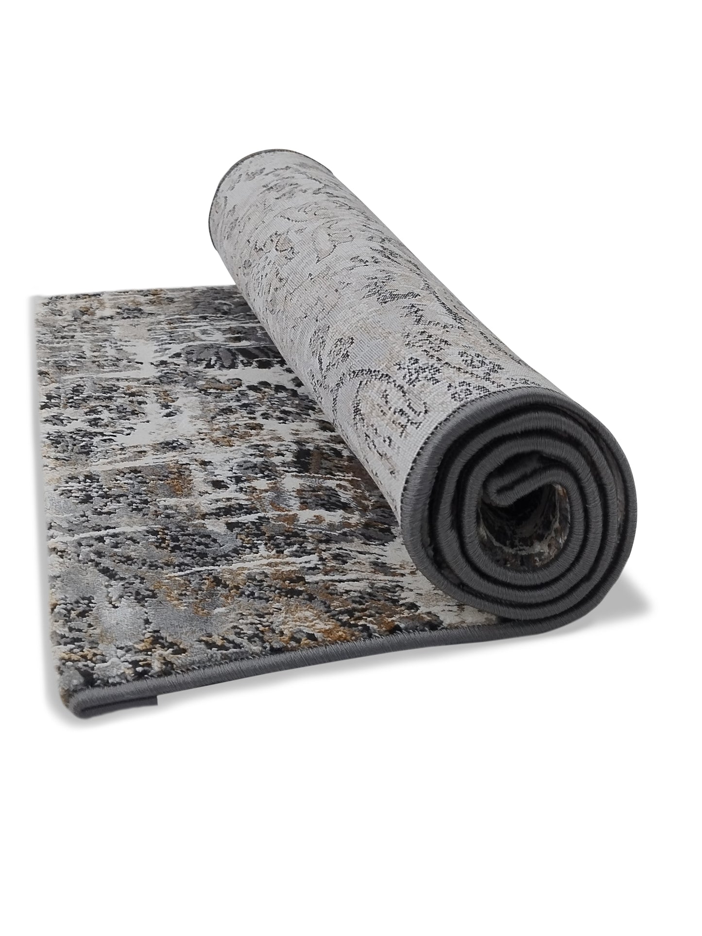 Grey Brown Distressed Floral Runner – Modern Textured Bedroom & Hallway Runner