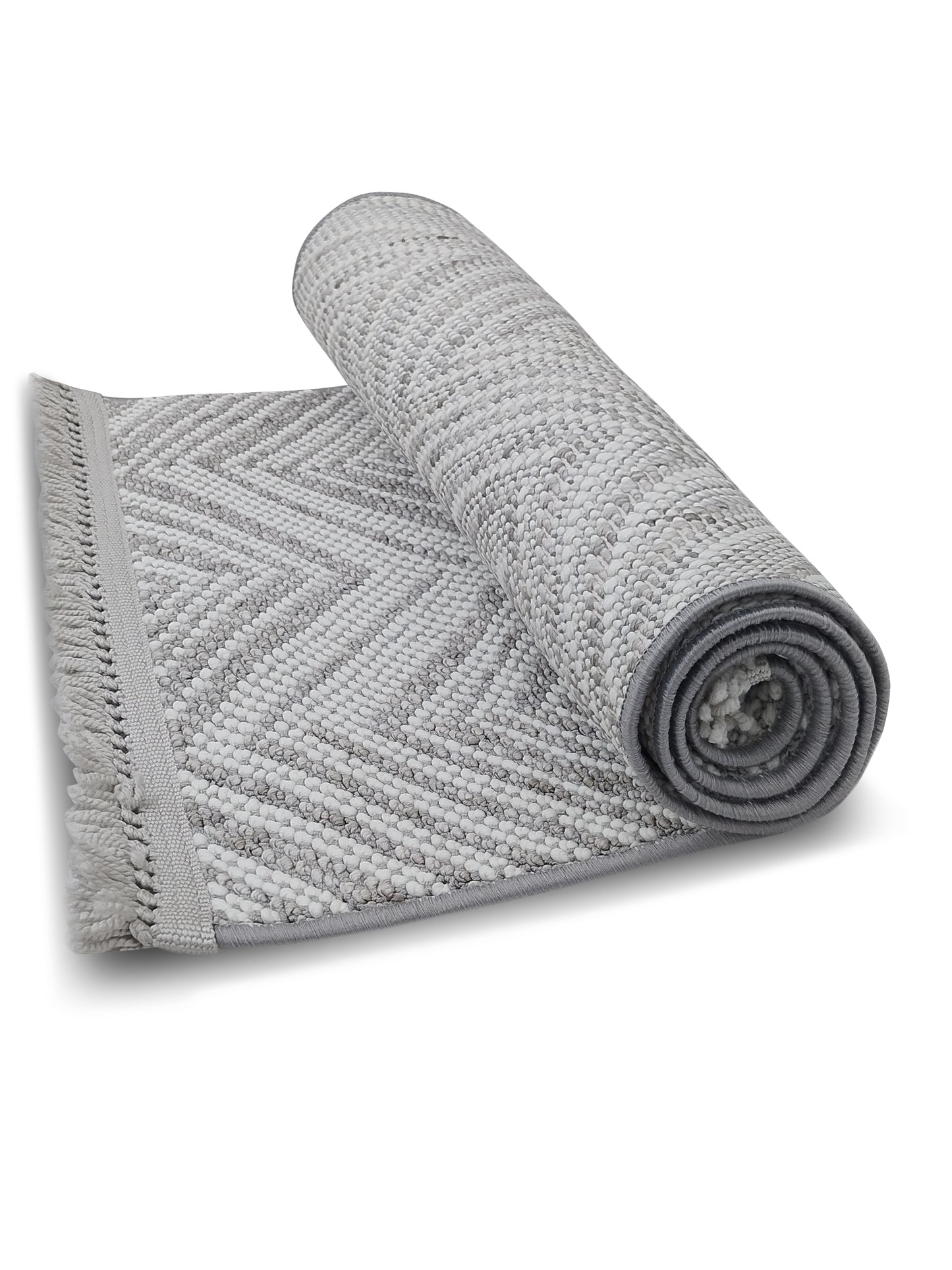Grey White Herringbone Cotton Runner – Modern Handwoven Floor Runner