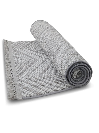 Grey White Herringbone Cotton Runner – Modern Handwoven Floor Runner