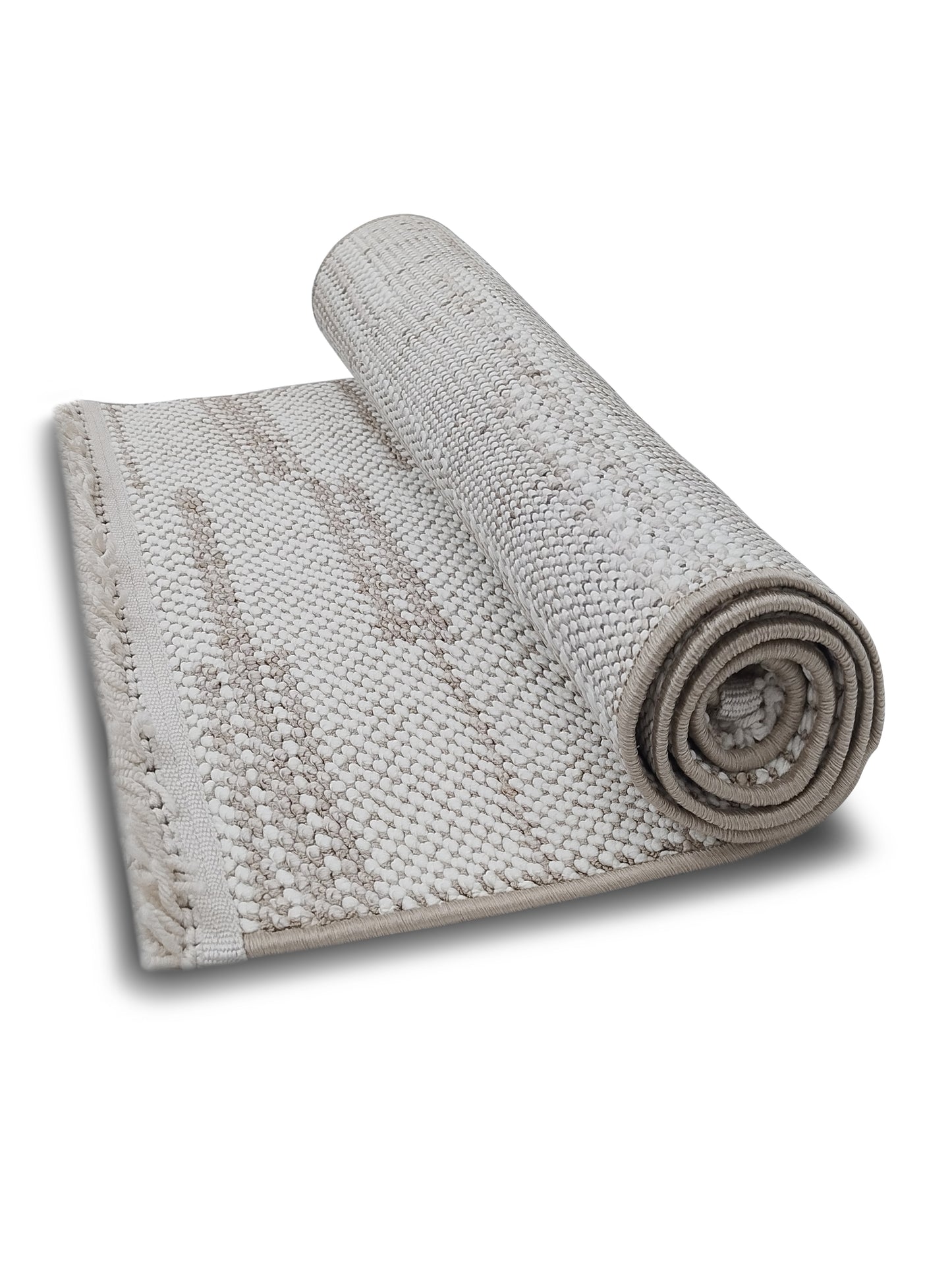 Ivory Beige Handloom Stripe-Textured Runner – Modern Minimalist Bedroom & Hallway