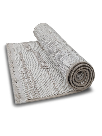 Ivory Beige Handloom Stripe-Textured Runner – Modern Minimalist Bedroom & Hallway