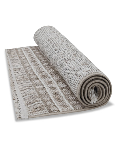 Ivory Taupe Boho Stripe Cotton Runner – Minimalist Handwoven Floor Runner