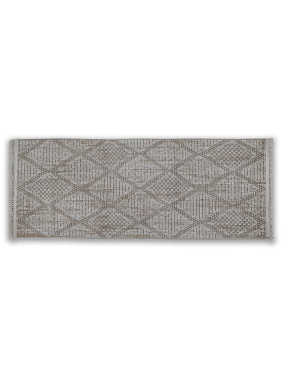 Beige Diamond Pattern Cotton Runner – Modern Handloom Floor Runner