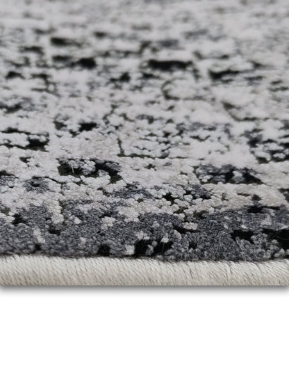 Grey White Distressed Grid Runner – Modern Abstract Textured Runner