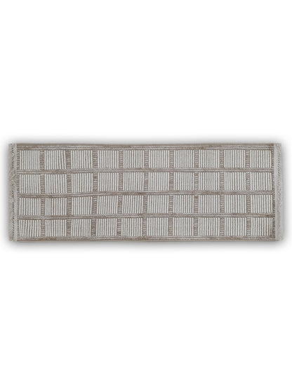 Ivory & Taupe Grid Pattern Cotton Runner – Modern Handwoven Bedside & Hallway Carpet