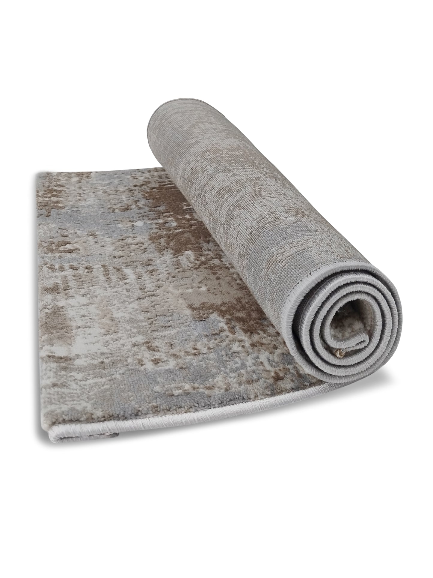 Grey Beige Abstract Textured Runner – Modern Plush Carpet Runner