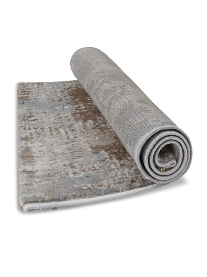 Grey Beige Abstract Textured Runner – Modern Plush Carpet Runner