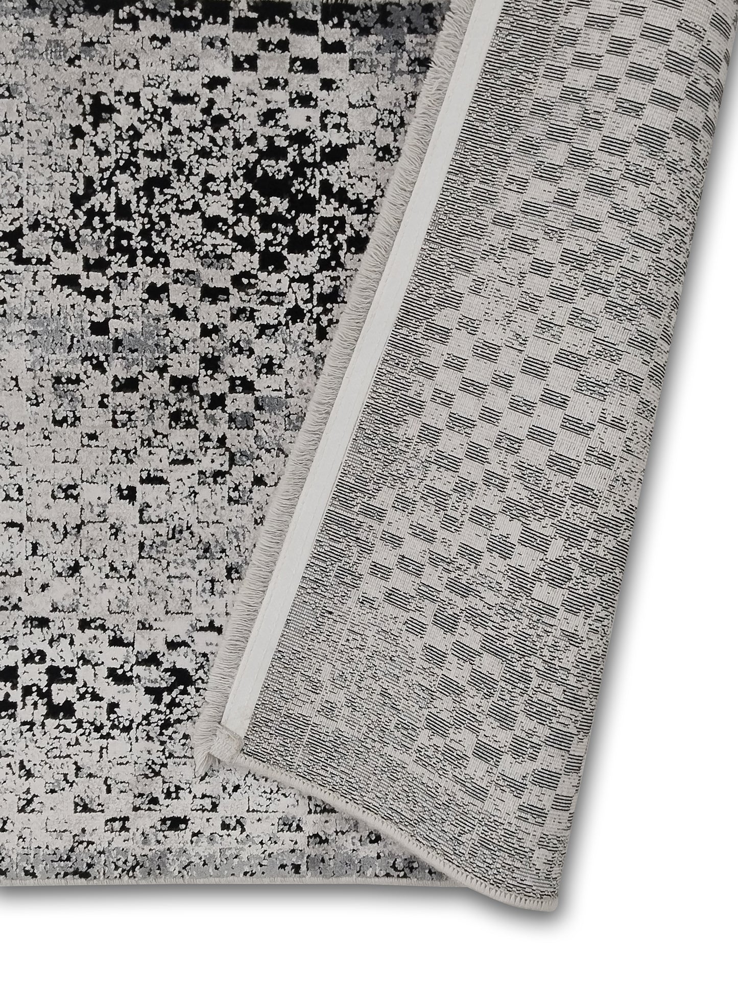 Grey White Distressed Grid Runner – Modern Abstract Textured Runner