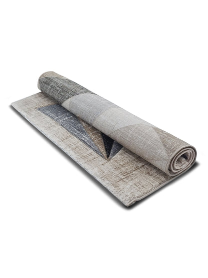 Beige, Grey & Black Geometric Carpet – Modern Abstract Polygon Pattern