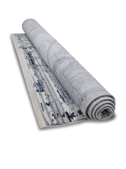 Modern Blue Grey Abstract Carpet – Linear Pattern Designer Rug for Living Room
