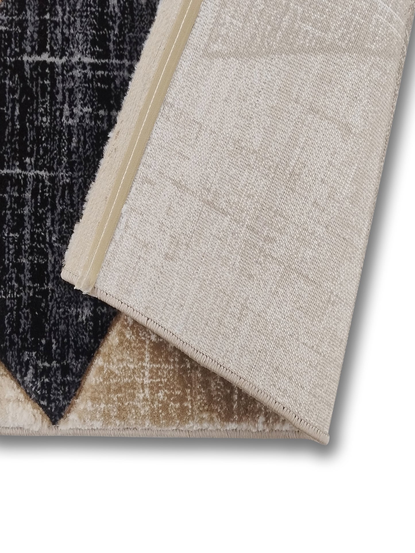 Beige, Grey & Black Geometric Carpet – Modern Abstract Polygon Pattern