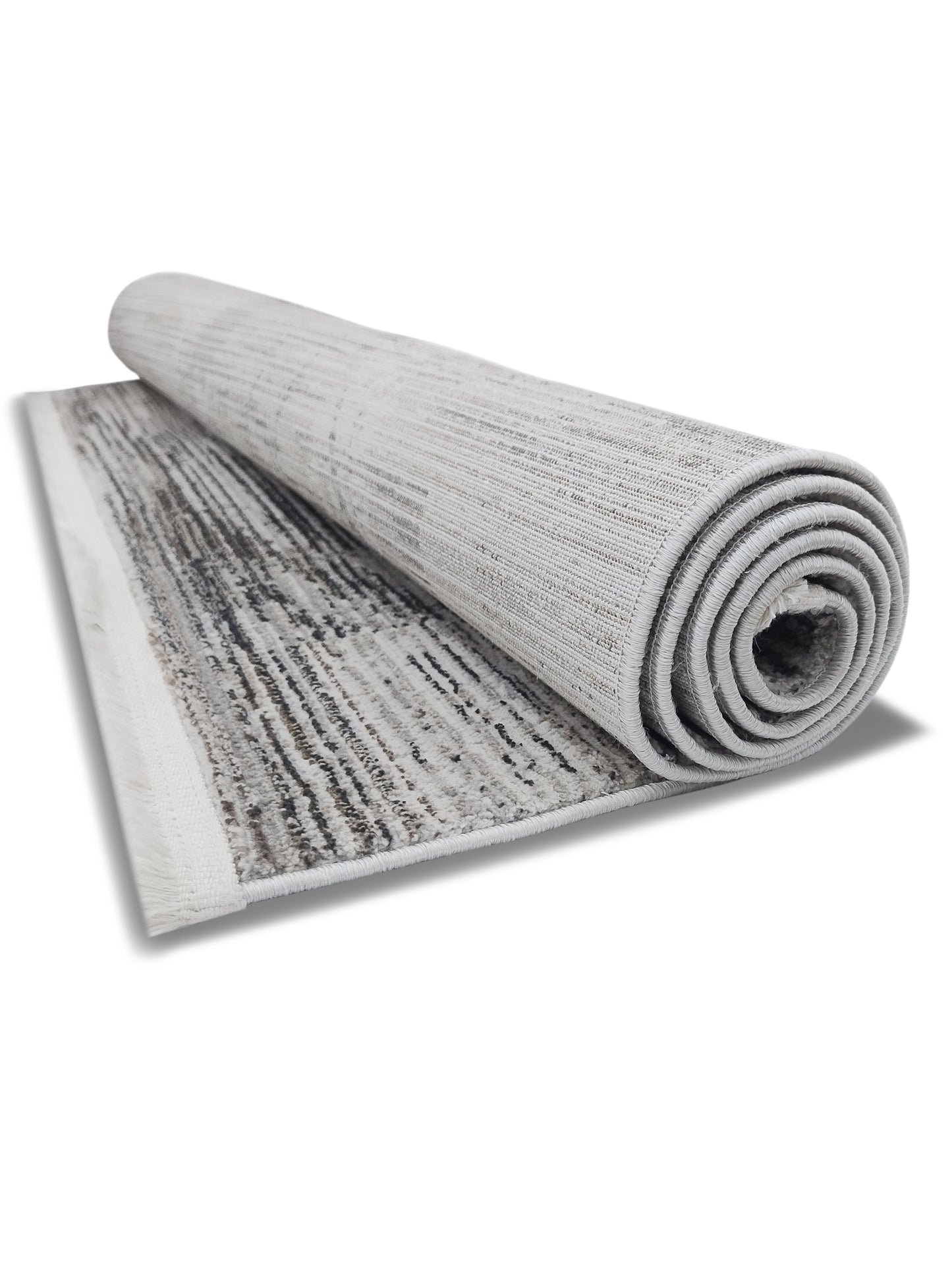 Grey & White Abstract Striped Carpet – Modern Linear Pattern – 2 Sizes