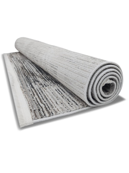 Grey & White Abstract Striped Carpet – Modern Linear Pattern – 2 Sizes