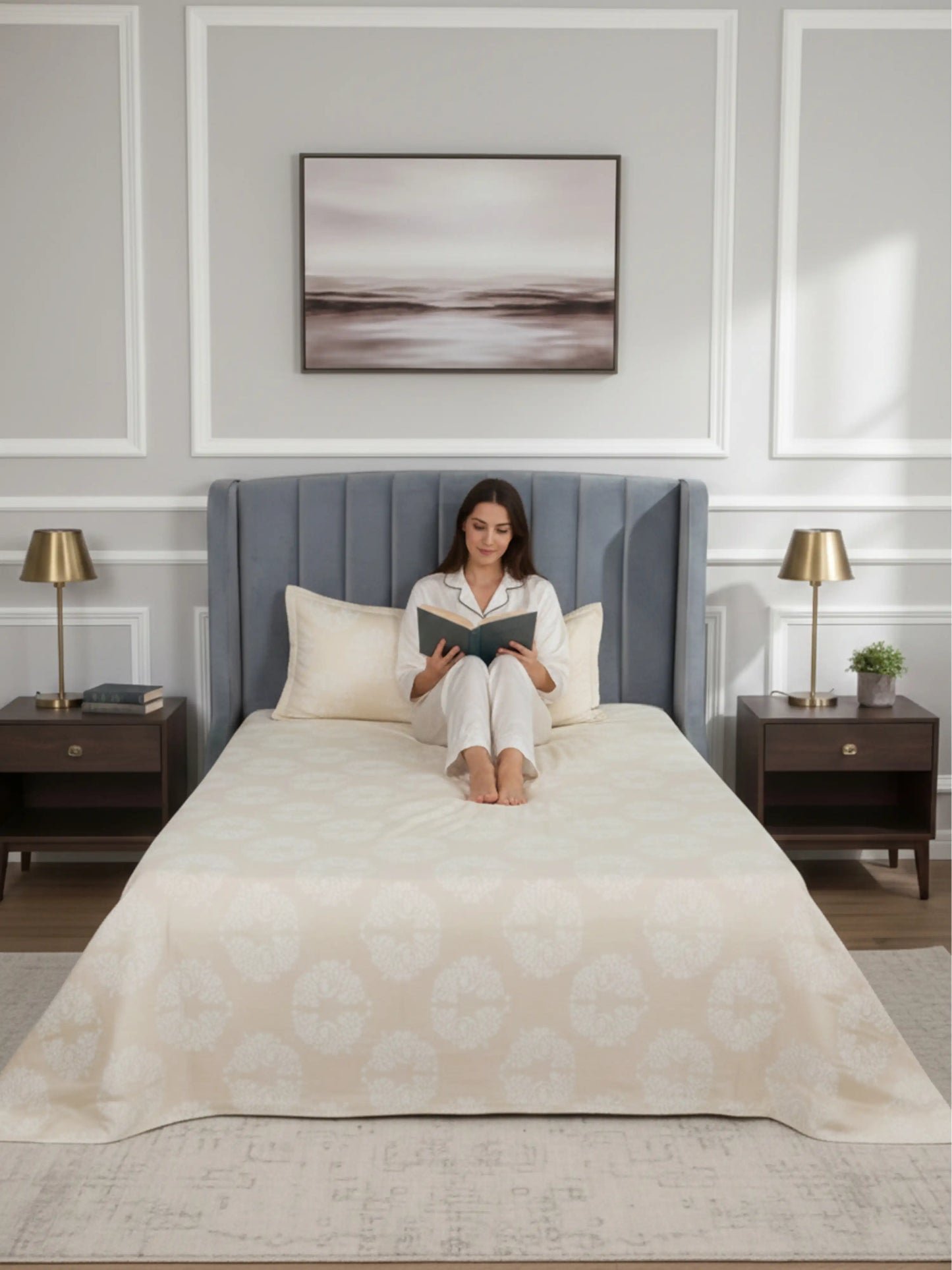 Soft Feel, Elegant Damask Floral King Bed Sheet Set – 100% Cotton (300 TC)